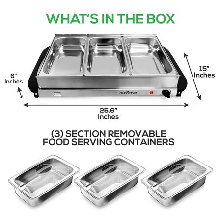 Nutrichef Food Warming Tray / Buffet Server / Hot Plate Warmer PKBFWM33.0